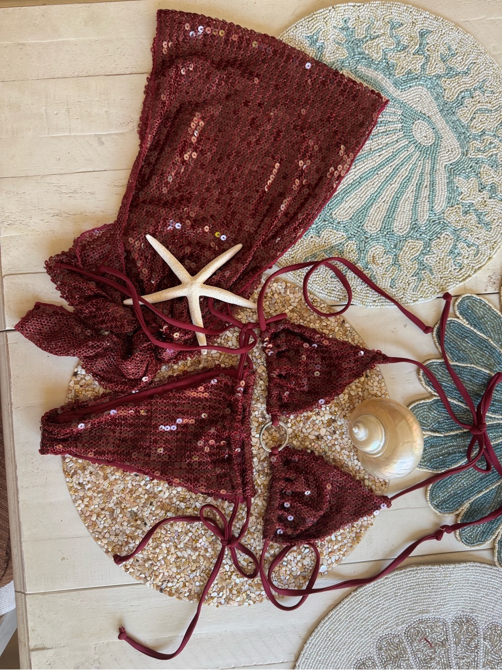 Fashion Nova Burgundy Sequin Bikini & Mini Cover Set - Picture 4 of 5
